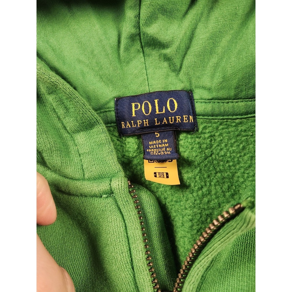 Polo Ralph Lauren Boys Sz 5 Full Zip Green Blue Hooded Jacket Blue Pony Classic - Picture 4 of 9